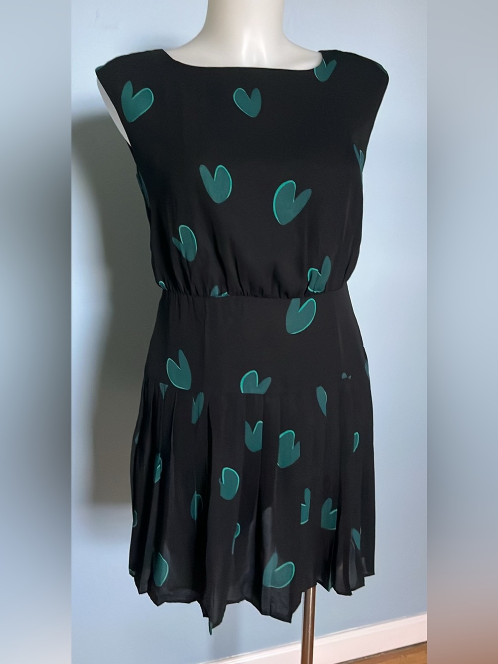 LOFT BLACK GREEN HEART PRINT SLEEVELESS DRESS Sz0P - Picture 6 of 14